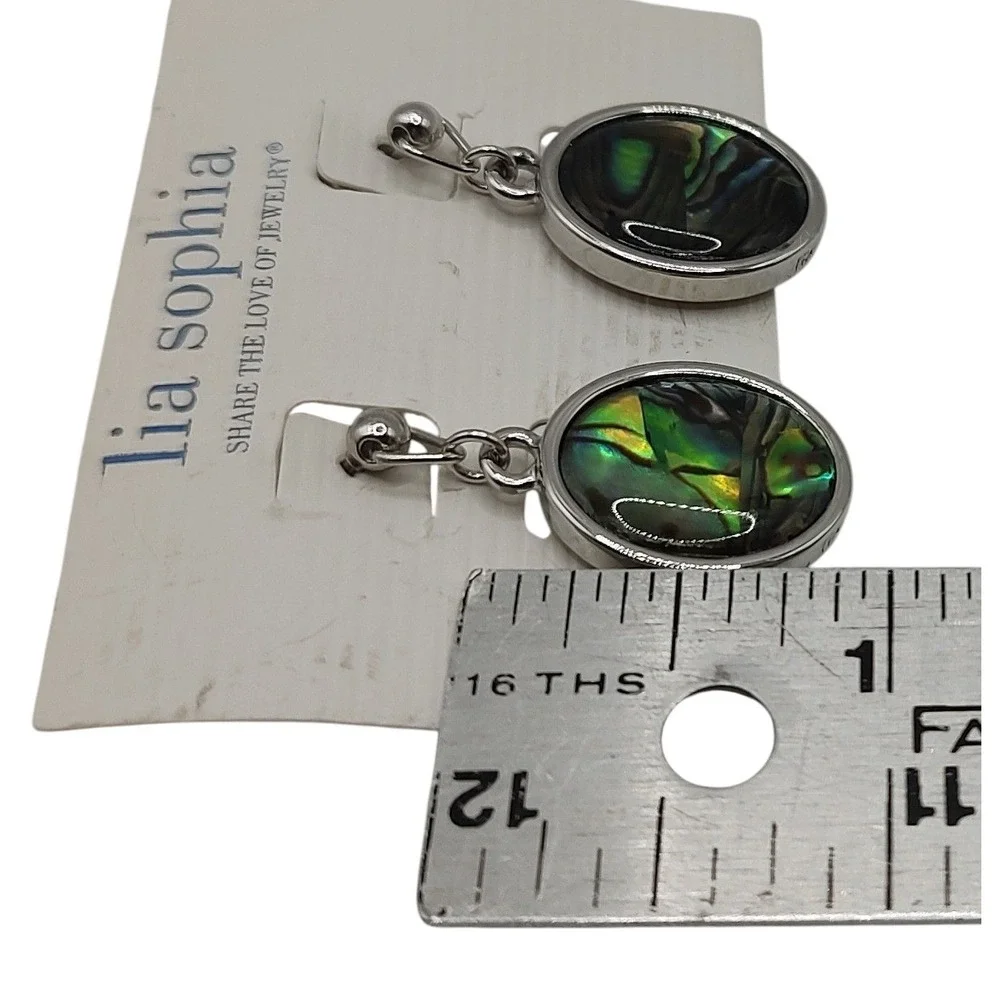 New Lia Sophia Turnover Silver Tone Genuine Abalone Earrings Reversible One Inch